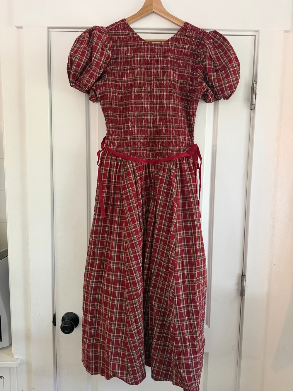 Shop Zoco Red Plaid Smocked Dress - L - Picture 3 of 10
